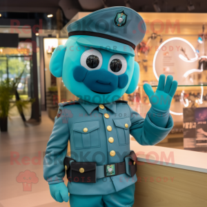 Teal Soldier mascot costume character dressed with a Oxford Shirt and Headbands