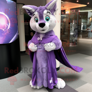 Lavender Wolf mascot costume character dressed with a Wrap Dress and Bracelets