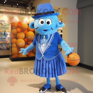 Blue Basketball Ball mascot costume character dressed with a Pencil Skirt and Hats