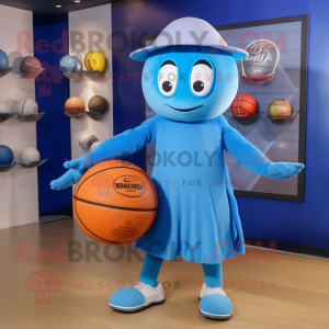 Blue Basketball Ball mascot costume character dressed with a Pencil Skirt and Hats