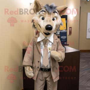 Tan Say Wolf mascot costume character dressed with a Blazer and Headbands