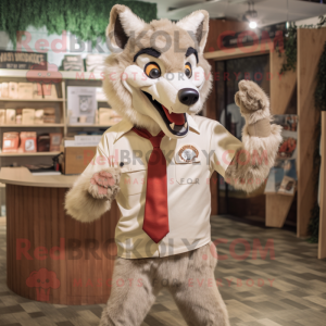 Tan Say Wolf mascot costume character dressed with a Blazer and Headbands