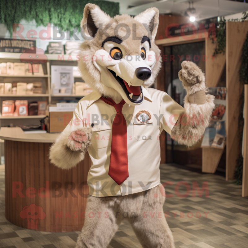Tan Say Wolf mascot costume character dressed with a Blazer and Headbands Tan Say Wolf mascot costume character dressed with a Blazer and Headbands