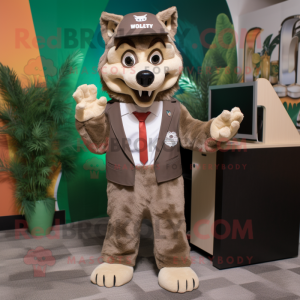 Tan Say Wolf mascot costume character dressed with a Blazer and Headbands