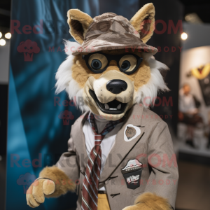 Tan Say Wolf mascot costume character dressed with a Blazer and Headbands