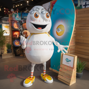 White Shakshuka mascot costume character dressed with a Shorts and Bracelets