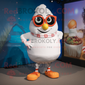 White Shakshuka mascot costume character dressed with a Shorts and Bracelets