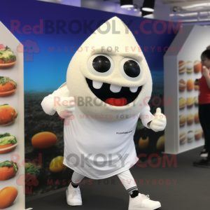 White Shakshuka mascot costume character dressed with a Shorts and Bracelets