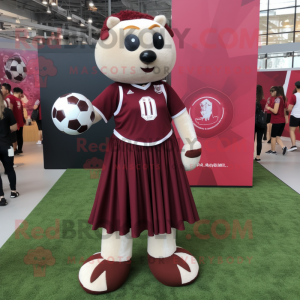 Maroon Soccer Goal mascot costume character dressed with a Empire Waist Dress and Anklets