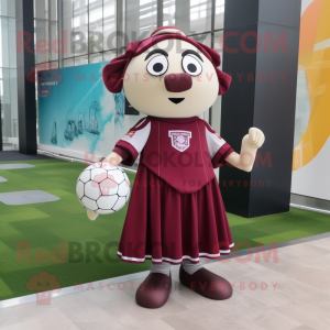 Maroon Soccer Goal mascot costume character dressed with a Empire Waist Dress and Anklets