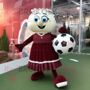 Maroon Soccer Goal mascot costume character dressed with a Empire Waist Dress and Anklets