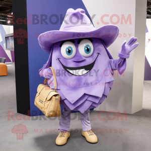 Lavender Nachos mascot costume character dressed with a Suit Pants and Handbags