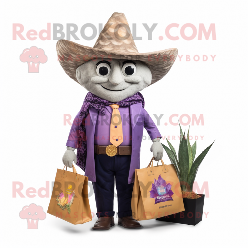 Lavender Nachos mascot costume character dressed with a Suit Pants and Handbags