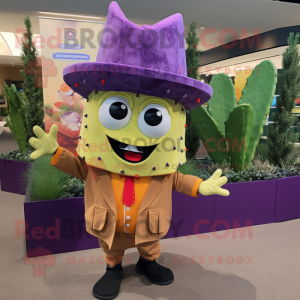 Lavender Nachos mascot costume character dressed with a Suit Pants and Handbags