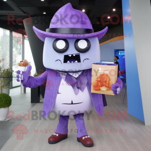 Lavender Nachos mascot costume character dressed with a Suit Pants and Handbags