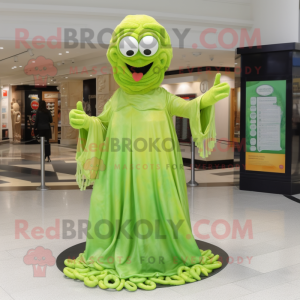 Lime Green Fried Calamari mascot costume character dressed with a Maxi Dress and Gloves