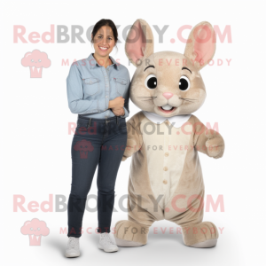 Tan Chinchilla mascot costume character dressed with a Mom Jeans and Foot pads