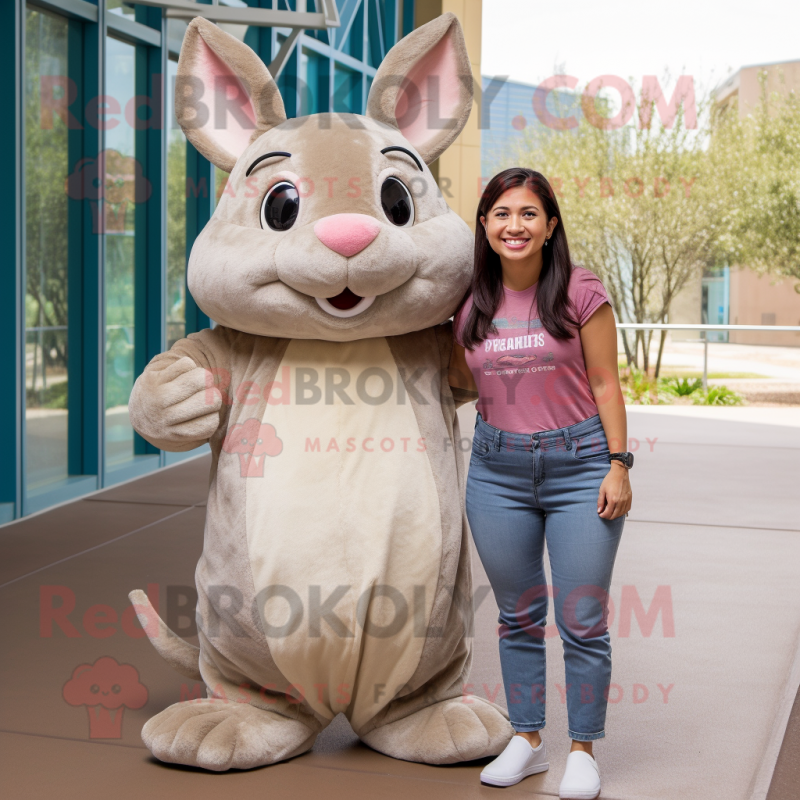 Tan Chinchilla mascot costume character dressed with a Mom Jeans and Foot pads Tan Chinchilla mascot costume character dressed with a Mom Jeans and Foot pads