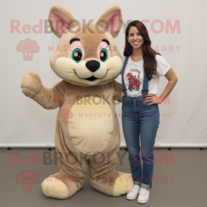 Tan Chinchilla mascot costume character dressed with a Mom Jeans and Foot pads