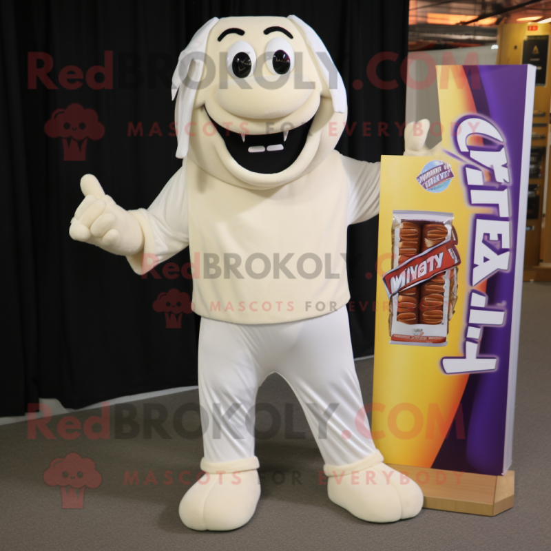 White Chocolate Bars mascot costume character dressed with a Henley Shirt and Keychains