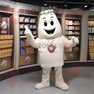 White Chocolate Bars mascot costume character dressed with a Henley Shirt and Keychains