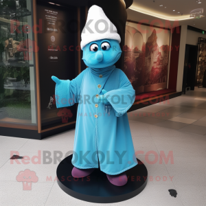 Cyan Hourglass mascot costume character dressed with a Coat and Anklets