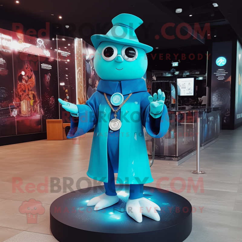 Cyan Hourglass mascot costume character dressed with a Coat and Anklets