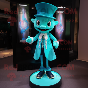 Cyan Hourglass mascot costume character dressed with a Coat and Anklets