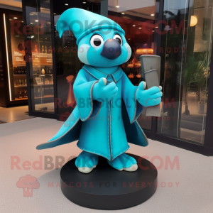 Cyan Hourglass mascot costume character dressed with a Coat and Anklets
