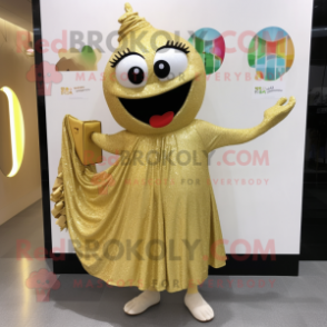 Gold Aglet mascot costume character dressed with a Maxi Skirt and Clutch bags