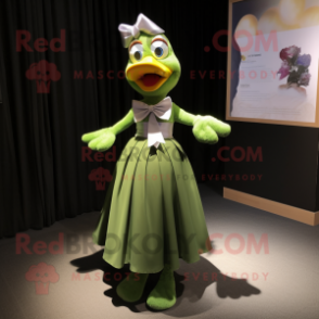 Olive Hens mascot costume character dressed with a Evening Gown and Bow ties