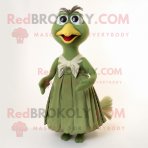 Olive Hens mascot costume character dressed with a Evening Gown and Bow ties