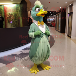 Olive Hens mascot costume character dressed with a Evening Gown and Bow ties