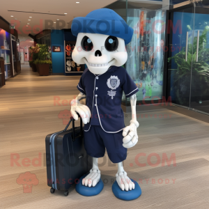 Navy Skull mascot costume character dressed with a Bermuda Shorts and Handbags