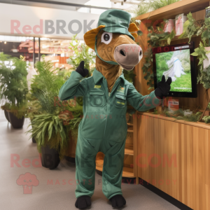 Forest Green Mare mascot costume character dressed with a Jumpsuit and Hats