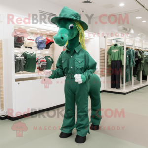 Forest Green Mare mascot costume character dressed with a Jumpsuit and Hats
