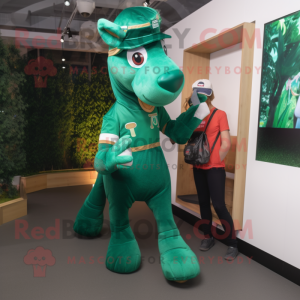 Forest Green Mare mascot costume character dressed with a Jumpsuit and Hats