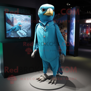 Cyan Falcon mascot costume character dressed with a Skinny Jeans and Cufflinks