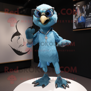 Cyan Falcon mascot costume character dressed with a Skinny Jeans and Cufflinks