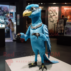 Cyan Falcon mascot costume character dressed with a Skinny Jeans and Cufflinks