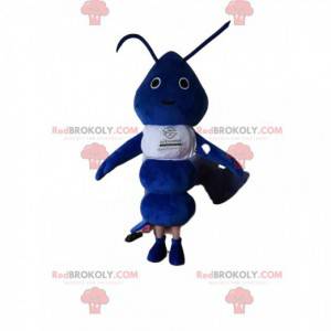 Mascote formiguinha azul com uma camisa branca - Redbrokoly.com