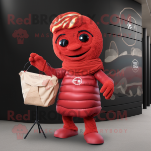Red Croissant mascot costume character dressed with a Cover-up and Handbags