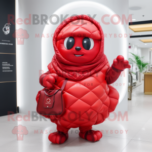 Red Croissant mascot costume character dressed with a Cover-up and Handbags