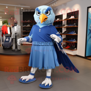 Blue Falcon mascot costume character dressed with a A-Line Skirt and Shoe laces