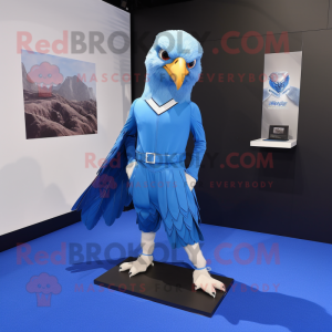 Blue Falcon mascot costume character dressed with a A-Line Skirt and Shoe laces