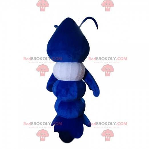 Mascotte formica blu con una maglia bianca - Redbrokoly.com