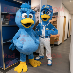 Sky Blue Hens mascot costume character dressed with a Chinos and Watches