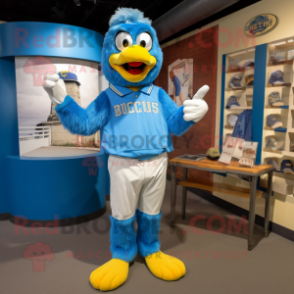 Sky Blue Hens mascot costume character dressed with a Chinos and Watches