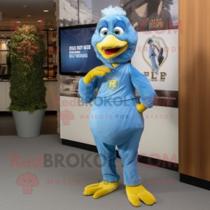 Sky Blue Hens mascot costume character dressed with a Chinos and Watches