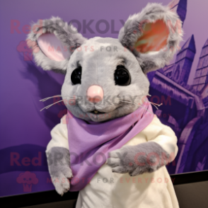 Lavender Chinchilla mascot costume character dressed with a Mini Dress and Scarf clips